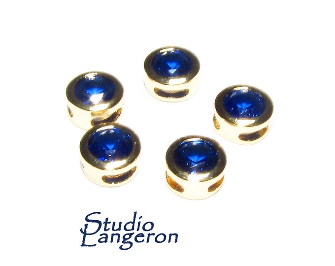 14K yellow gold filled decorative round beads with blue topaz size 5.4x3.2 mm, Jewelry making, Gold filled beads, Blue topaz - 1 piece