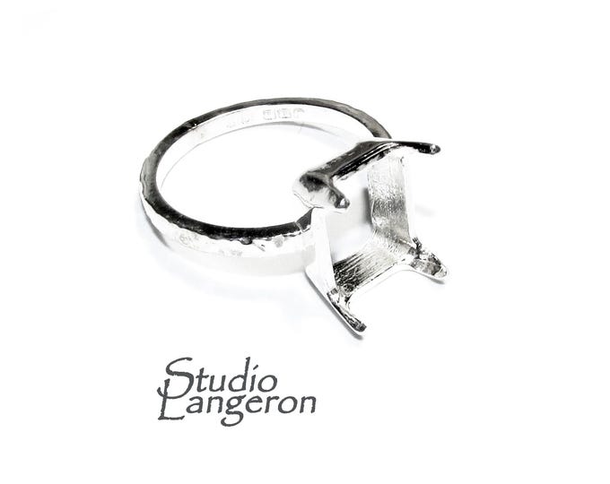 925 sterling silver blank ring with rectangular Prong Setting 8x10mm size 4-11, Jewelry making, base ring, Setting, Prong setting - 1 piece