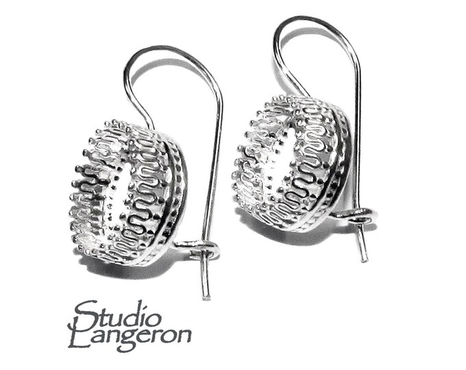 10 mm size 925 sterling silver blank earrings with bezel cup, base earrings, Jewelry making, Setting, Silver earrings - 1 pair (2 piece)