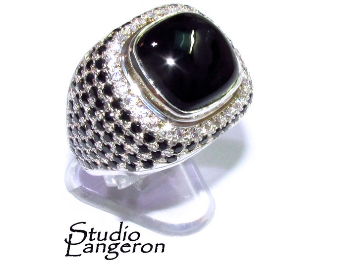Black onyx man ring 925 sterling silver size 9 1/2, Handmade ring, single copy, sterling silver, natural onyx, man ring, black gemstone