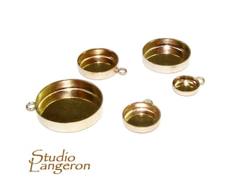 Engaste redondo tipo copa con bisel cerrado, chapado en oro amarillo de 14 quilates, tamaño 5,0 - 30,0 mm, engaste tipo copa, chapado en oro 14/20, fabricación de joyas, engaste - 1 pieza