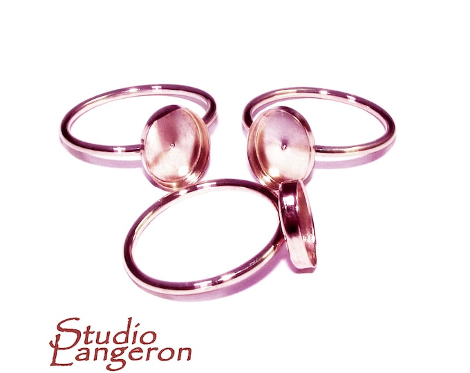 14K Rose gold filled blank ring with bezel cup 8x10 mm size 4, 5, 6, 7, 8, Base ring, Bezel cup, Setting, Jewelry making - 1 piece