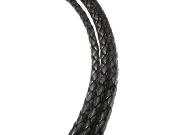 3.0 mm Natural Gray pearl braided leather cord, Natural leather cord, Leather braided cord, Natural leather, Jewelry making - 50 cm (1.7 Ft)