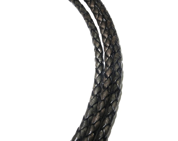 3.0 mm Natural Gray pearl braided leather cord, Natural leather cord, Leather braided cord, Natural leather, Jewelry making - 50 cm (1.7 Ft)