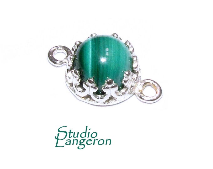 925 Sterling Silver natural Malachite round Link Connector size 14x7 mm, Natural Malachite silver link, Jewelry making, Connector - 1 piece