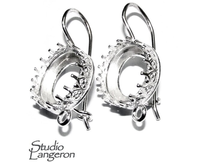 12 mm 925 sterling silver blank earrings with bezel cup and closed ring, Jewelry making, Setting, bezel cup, base earring - 1 pair (2 piece)