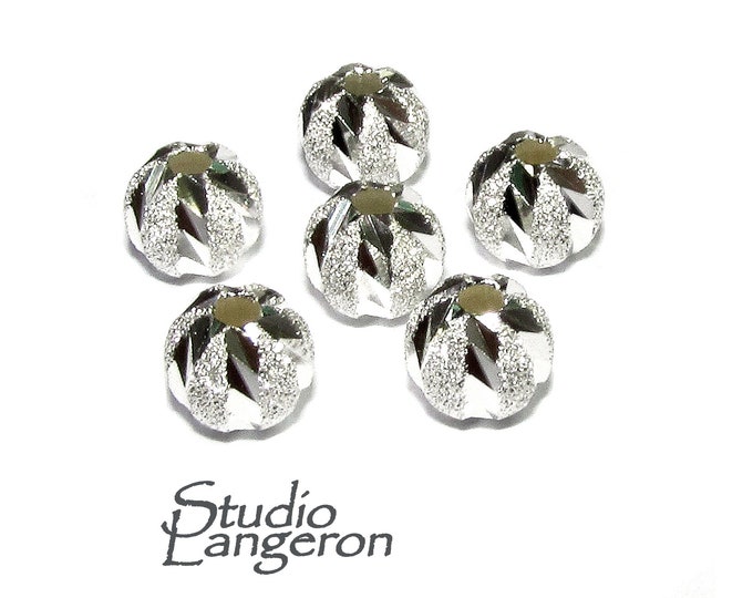 925 sterling silver diamond cut shiny beads size 6 mm, diamond cut beads, Jewelry making, silver round beads, silver findings - 1 piece