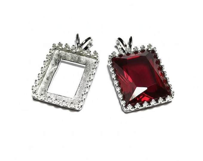 925 Sterling Silver Rectangular Blank Pendant size 12x16 mm, Bezel cup, Setting, Jewelry making, Base Pendant, Sterling silver - 1 piece