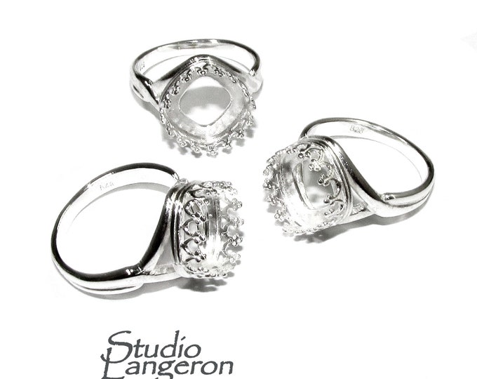 10x10 mm 925 sterling silver blank ring with cushion bezel cup size 5, 6, 7, 8, setting, base ring, jewelry making, bezel cup - 1 piece