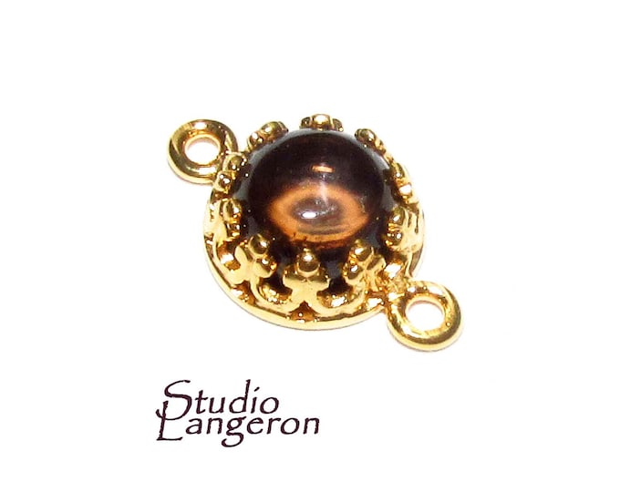 14K Gold Filled natural Rauchtopaz round Link Connector size 14x7 mm, Natural Rauchtopaz silver link, Jewelry making, Connector - 1 piece