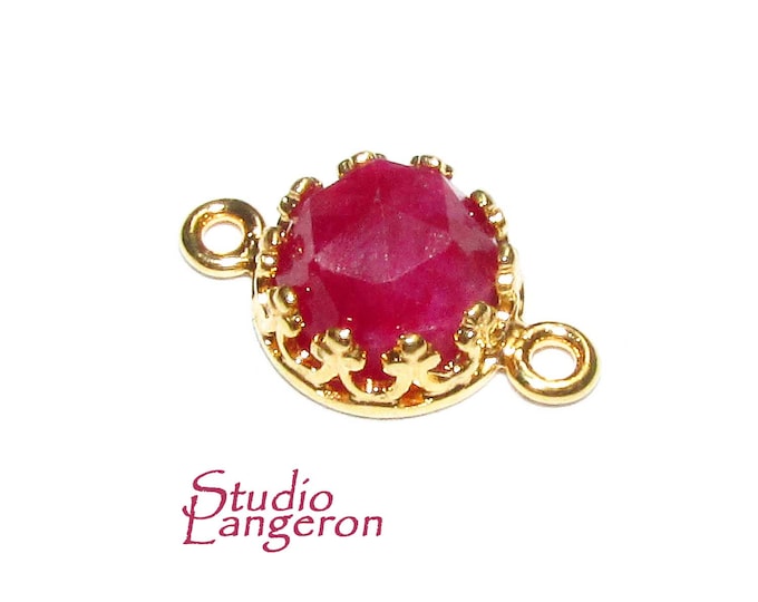 14K Gold Filled natural Ruby round Link Connector size 14x7 mm, Natural Ruby silver link, Jewelry making, Connector - 1 piece