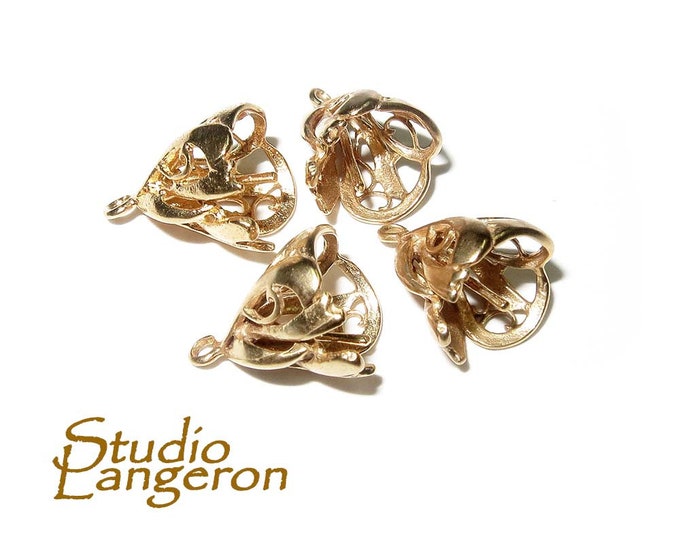 14K yellow gold filled decorative bead caps with pin, gold filled, flower bead caps, Jewelry making, Gold filled bead caps - 1 piece