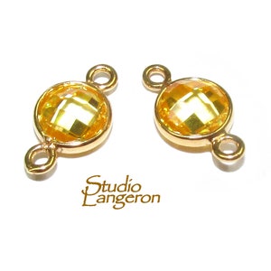 14K Gold Filled Checkerboard Citrine Round Link Connector size 12x7 mm, Citrine gold filled link, Link connector, Jewelry making - 1 piece