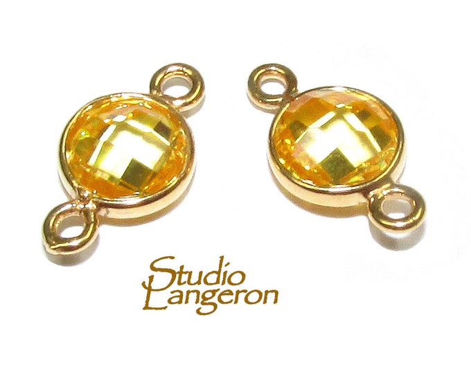 14K Gold Filled Checkerboard Citrine Round Link Connector size 12x7 mm, Citrine gold filled link, Link connector, Jewelry making - 1 piece