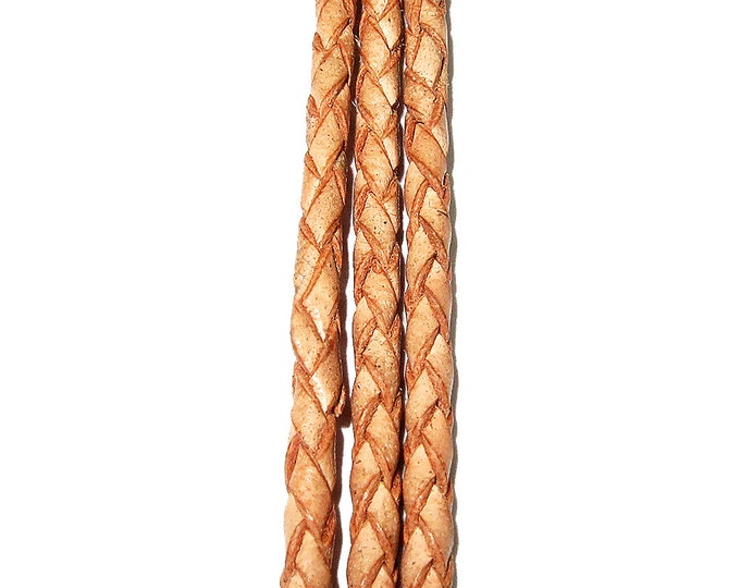 2.5 mm Natural color braided natural leather cord, Leather cord, braided leather cord, Natural leather, Jewelry making - 50 cm (1.7 Ft)
