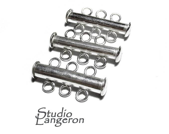 925 Sterling Silver Tube Bar Clasp 3-Hole size 4.3x22 mm, Silver Clasps, Slide Clasps, Sterling silver, Jewelry making, Tube clasp - 1 piece