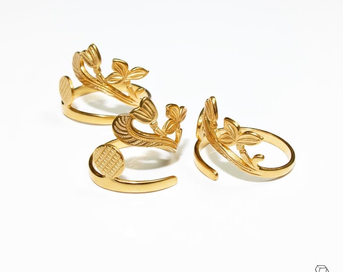 14K Yellow gold filled open blank ring with a platform 7.0 mm for gluing, base ring, Jewelry making, Setting, ring gold filled - 1 piece