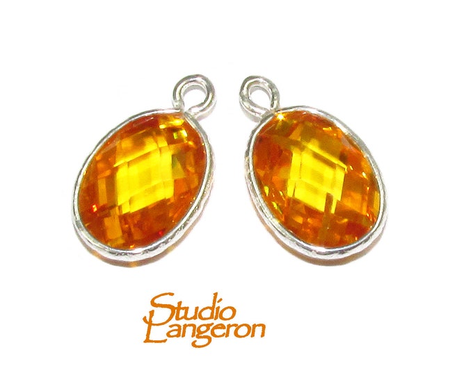 925 sterling silver oval pendant 10x14 mm with Citrine, pendant silver, oval pendant, bezel cup, setting, Jewelry making, Citrine - 1 piece