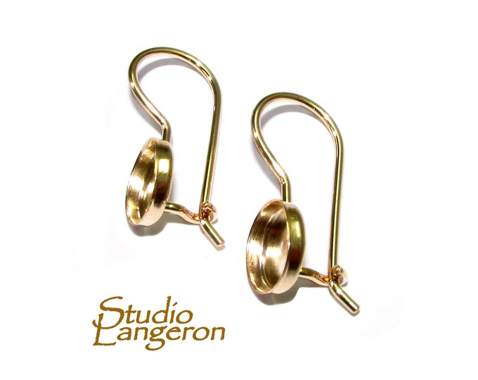 14K Solid gold blank earrings with bezel cup 8 mm, Jewelry making, Setting, bezel cup, base earrings, Earrings mounting - 1 pair (2 piece)