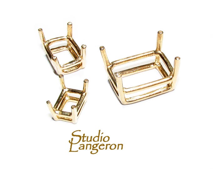 14K solid gold Rectangular Basket 4-Prong Setting size 6x4 - 8x10mm, Bezel cup, Jewelry making, Prong setting, Basket setting - 1 piece