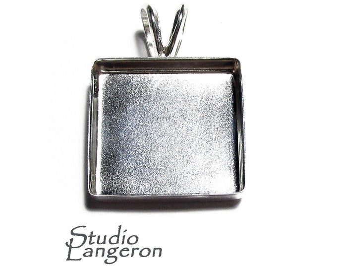 20x20mm size 925 Sterling Silver blank pendant, Bezel cup, Jewelry making, Setting, Square bezel cup, Base pendant, Silver pendant - 1 piece