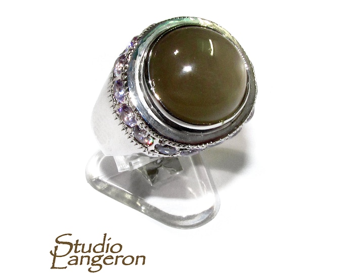 Statement moonstone ring 925 sterling silver size 8, Handmade ring, single copy, 925 sterling silver, Natural Gray moonstone, gemstone
