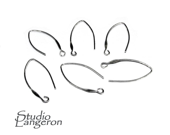 925 Sterling Silver Flattened Ear Wire with Open Ring, silver earrings, Jewelry making, earring component, ear wire - 1 pair (2 pieces)