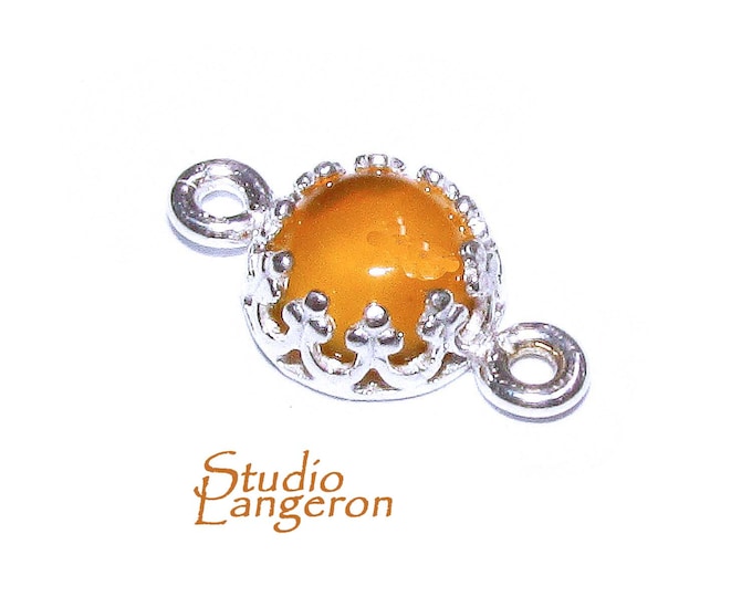 925 Sterling Silver natural yellow chalcedony round Link Connector size 14x7 mm, chalcedony silver link, Jewelry making, Connector - 1 piece