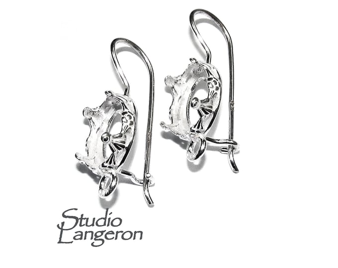 8x10 mm 925 sterling silver blank earrings with bezel cup and closed ring, earring setting, base earrings, Jewelry making - 1 pair (2 piece)