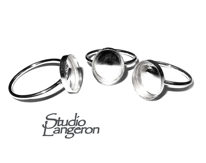 925 sterling silver blank ring with bezel cup 10x12 mm size 4, 5, 6, 7, 8, 9, Ring, bezel cup, base ring, Setting, Jewelry making - 1 piece