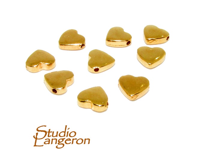 14K Gold filled Heart flat beads size 5.7x2.2 mm, Flat beads, Beads for bracelets, 14K Gold filled, Jewelry making, Heart beads- 1 piece
