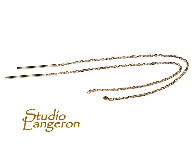 14K Yellow Solid Gold Cable Chain Ear Thread, Earrings components, 14K Solid gold Earrings, Solid gold, Jewelry making - 1 pair (2 pieces)