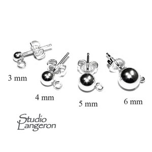 925 Sterling Silver Ball Post Earrings with Open Ring size 3, 4, 5, 6 mm, Jewelry making, earring ball post, earrings - 1 pair (2 piece)