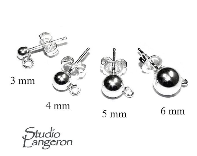 925 Sterling Silver Ball Post Earrings with Open Ring size 3, 4, 5, 6 mm, Jewelry making, earring ball post, earrings - 1 pair (2 piece)