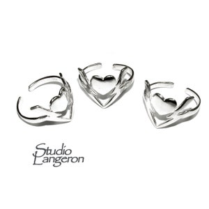 925 sterling silver open ring with heart and lightning, silver ring, blank ring, sterling silver, Valentine&#39;s Day, Jewelry making - 1 piece