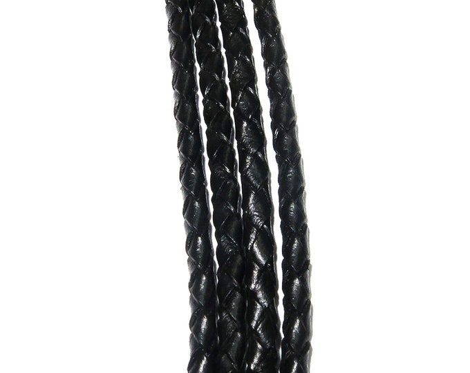3.0 mm Natural black braided leather cord, Natural leather cord, braided leather cord, Natural leather, Jewelry making - 50 cm (1.7 Ft)