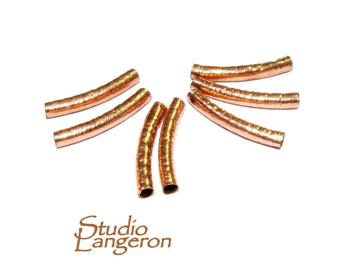 14K Rose Gold Filled hammered Curved Tube bead size 3x20 mm, tube gold filled, tube findings, Jewelry making, tube beads - 1 piece