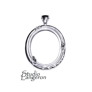 925 Sterling Silver 40x30mm Seaside Oval Pendant Mounting, Bezel cup, Jewelry making, Oval bezel cup, Blank pendant - 1 piece