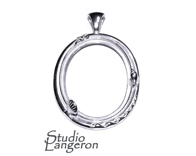 925 Sterling Silver 40x30mm Seaside Oval Pendant Mounting, Bezel cup, Jewelry making, Oval bezel cup, Blank pendant - 1 piece
