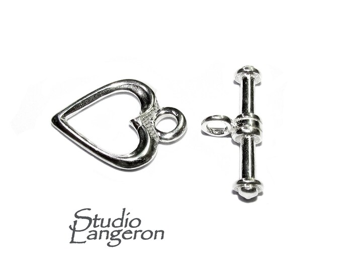 925 Sterling Silver Heart Toggle Clasp size 12 mm, Toggle heart clasp, Clasp, Sterling silver, Jewelry making, Silver clasp - 1 piece