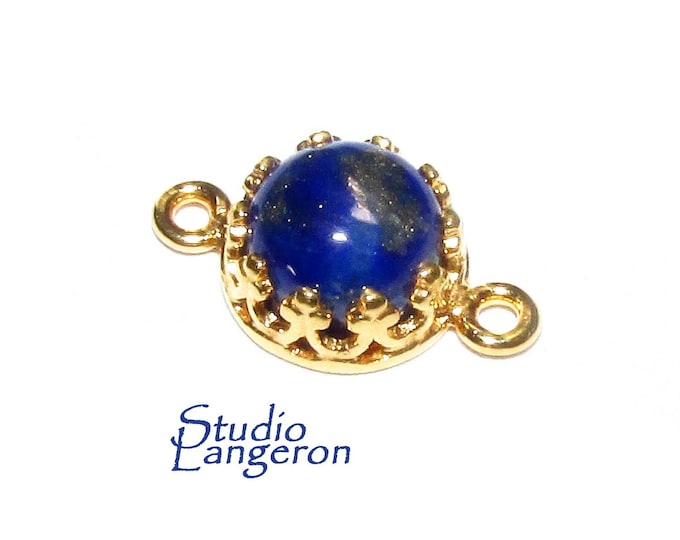 14K Gold Filled natural Lapis lazuli round Link Connector size 14x7mm, Natural Lapis lazuli silver link, Jewelry making, Connector - 1 piece
