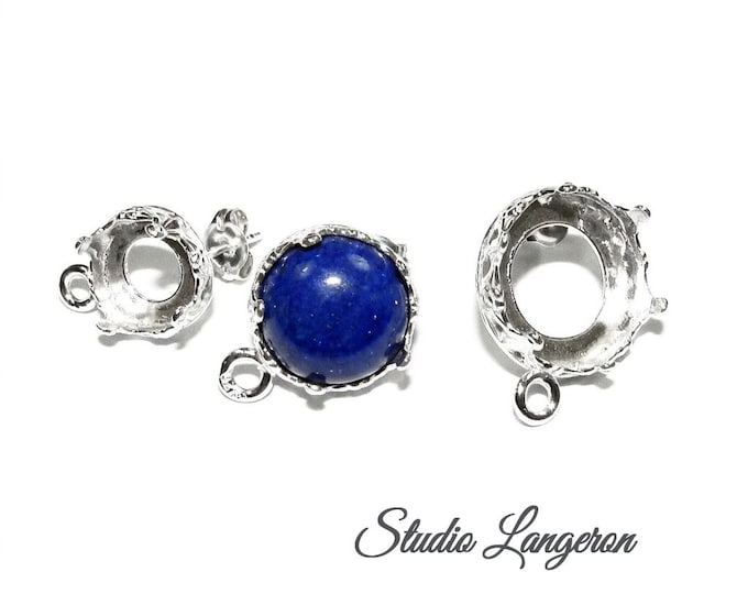 925 Sterling Silver Blank earrings size 8, 10, 12 mm with closed ring, Bezel cup, Base earrings, Jewelry making, Setting - 1 pair (2 pieces)