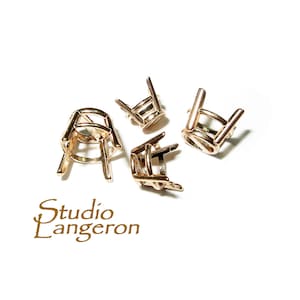 14K Yellow Solid Gold Round Basket 4-Prong Setting size 3.0 - 8.0 mm, Prong setting, Jewelry making, Bezel cup - 1 piece
