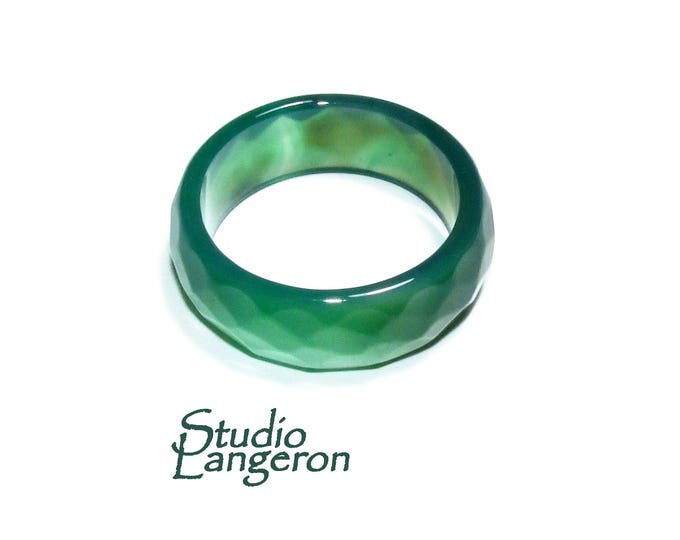 Natural Agate faceted band Ring size 10, Agate stone ring, Band Rings, Natural Gemstone ring, Unisex rings, Solid gemstone