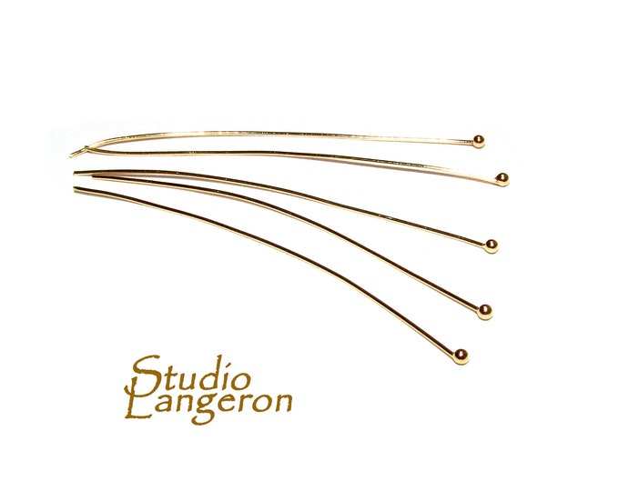 14K Solid Gold Ball Headpin 26.5 Ga (0.45 mm) size 38 mm, Pins, Jewelry making, Ball Headpin, Pin solid Gold, 14K Gold - 1 piece