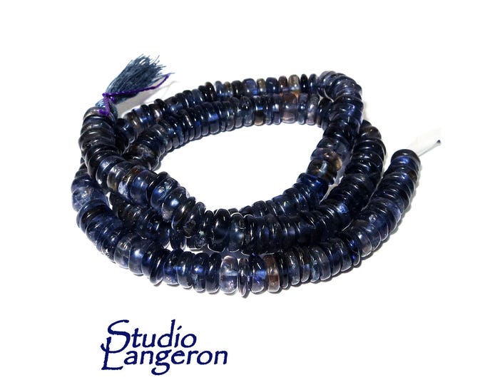 SALE!  Natural Iolite Heishi Disc Beads 5mm 1 strand 35cm (14 inch) long, Natural Iolite, Jewelry making - 1 strand