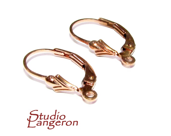 14K Rose Gold Filled Fleur-de-Lis Lever Back Ear Wire with Open Ring, Rose Gold Filled, Earrings gold filled, Jewelry making - 1 pair