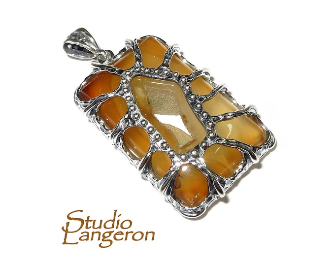 Druze agate brown pendant 925 sterling silver size 3.5x2.5 cm, Agate pendant, single copy, Druse Agate, Handmade pendant, Brown, Gemstone