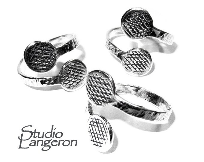 925 sterling silver open blank ring with two platform for gluing cabochons, silver ring, base ring, Jewelry making, open ring - 1 piece