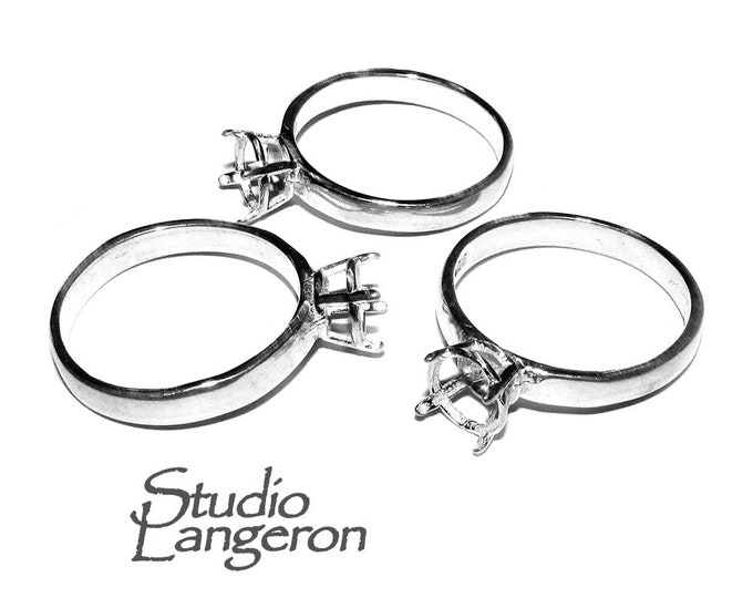 925 sterling silver blank ring with 4-prong setting 5 mm size 5, 6, 7, 8, 9, 10, silver ring, Jewelry making, base ring, Setting - 1 piece